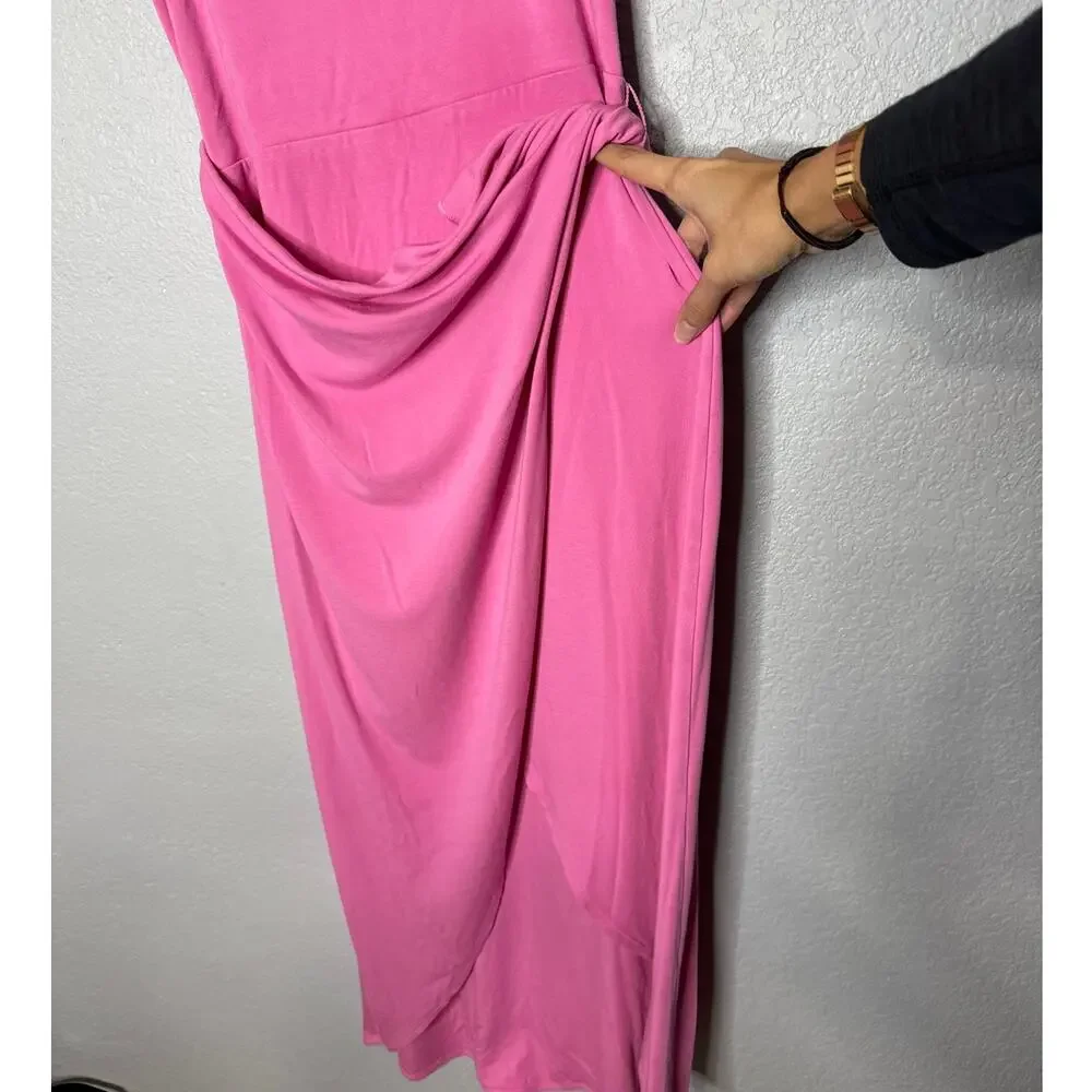 Aritzia Saturn Pink Draped Square-Neck Midi Dress - Picture 4 of 7